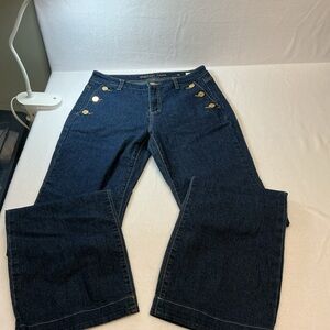 Michael Kors Dark Blue Flare Jeans with Gold Accents